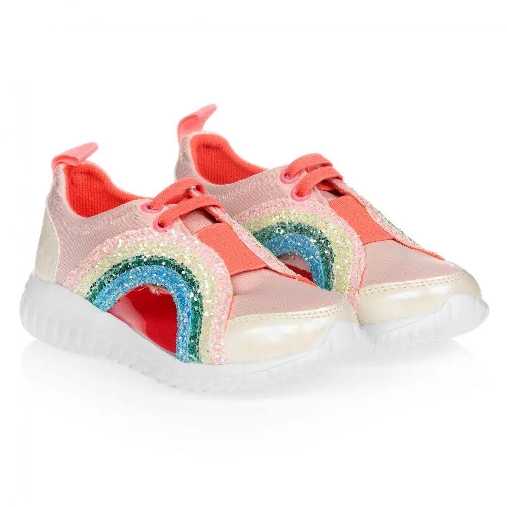 Billie Blush Pink Glitter Sparkle Rainbow Trainer Slip on Sneaker big kid size 5